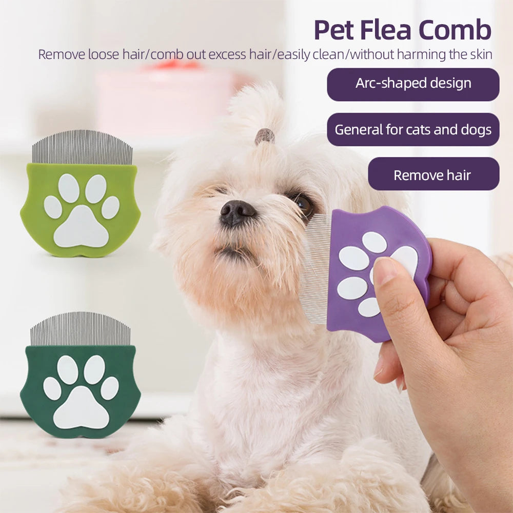 Pet Grooming Comb - Flea Comb for Cats & Dogs, Curved Design for Face & Body, Mini Detangling Brush for Pets