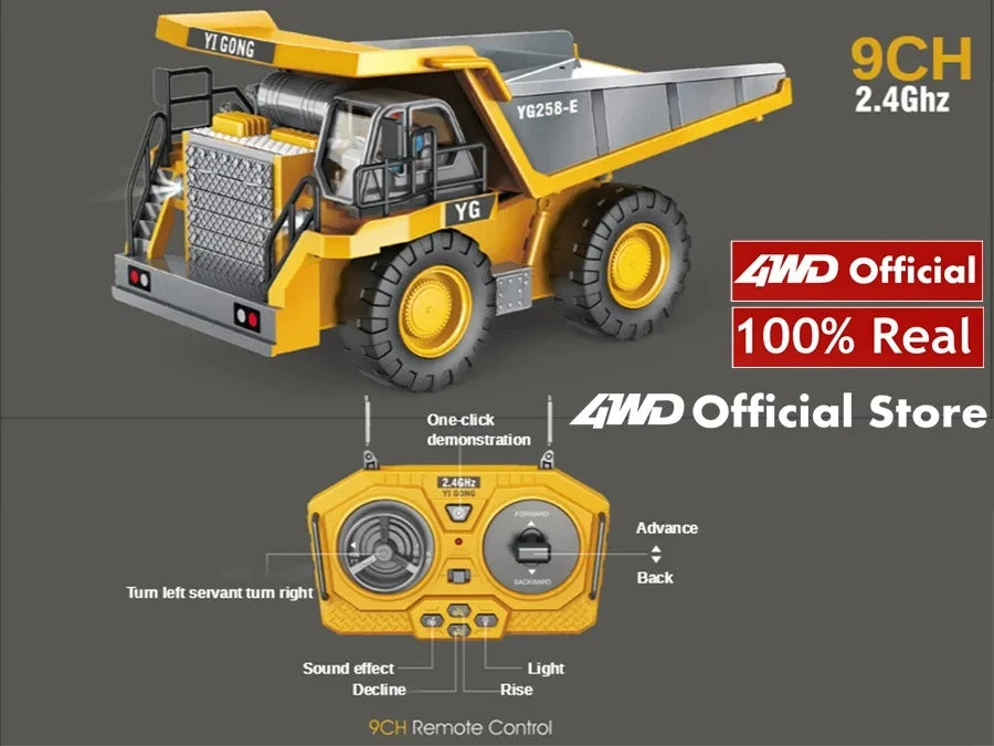 4WD Remote Control Excavator 4x4 Alloy Dump Truck Bulldozer Radio Model RC Car Construction Vehicle Toy Children Kids Gifts