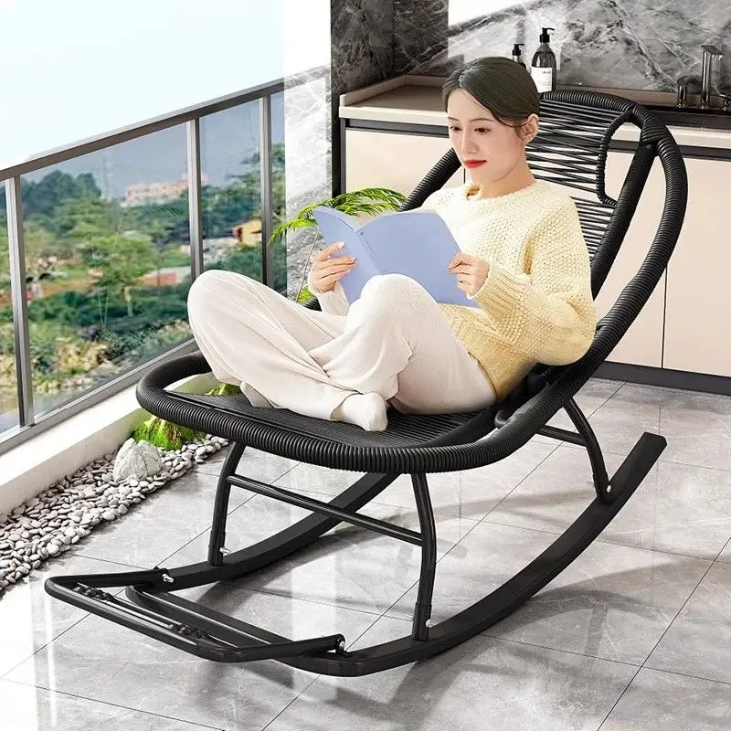 Rocking Recliner Garden Chair Widened Rocking Recliner Rattan Rainbow Rocking Chair Home Living Room Leisure Recliner