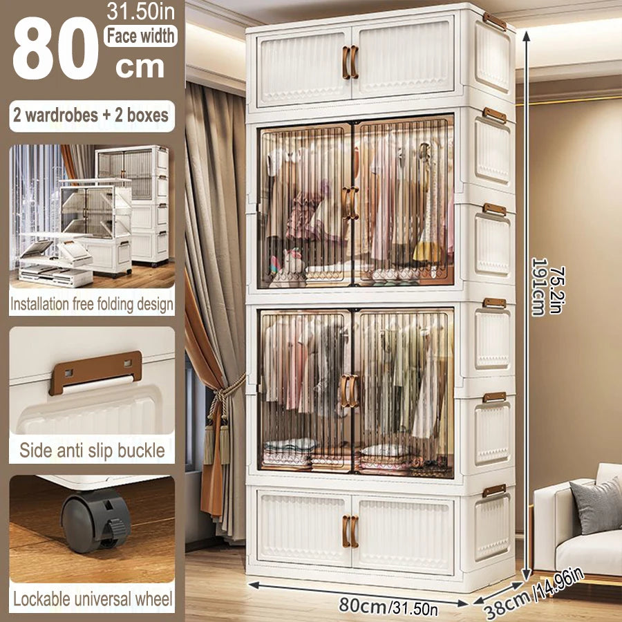 70/80cm Length Multifunction Folding Locker Large Capacity Dustproof Wardrobe Sundries Cabinet Closet Organizer
