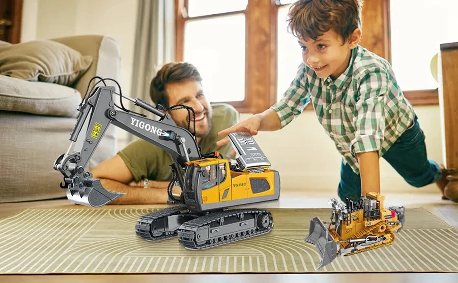 4WD Remote Control Excavator 4x4 Alloy Dump Truck Bulldozer Radio Model RC Car Construction Vehicle Toy Children Kids Gifts