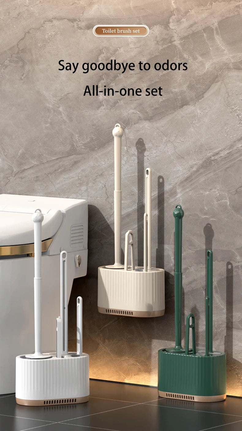 Household Toilet Brush Wall Mounted Toilet Cleaning Brush, No Angle for Comprehensive Cleaning, Suitable for Toilets, 4-in-1 Set