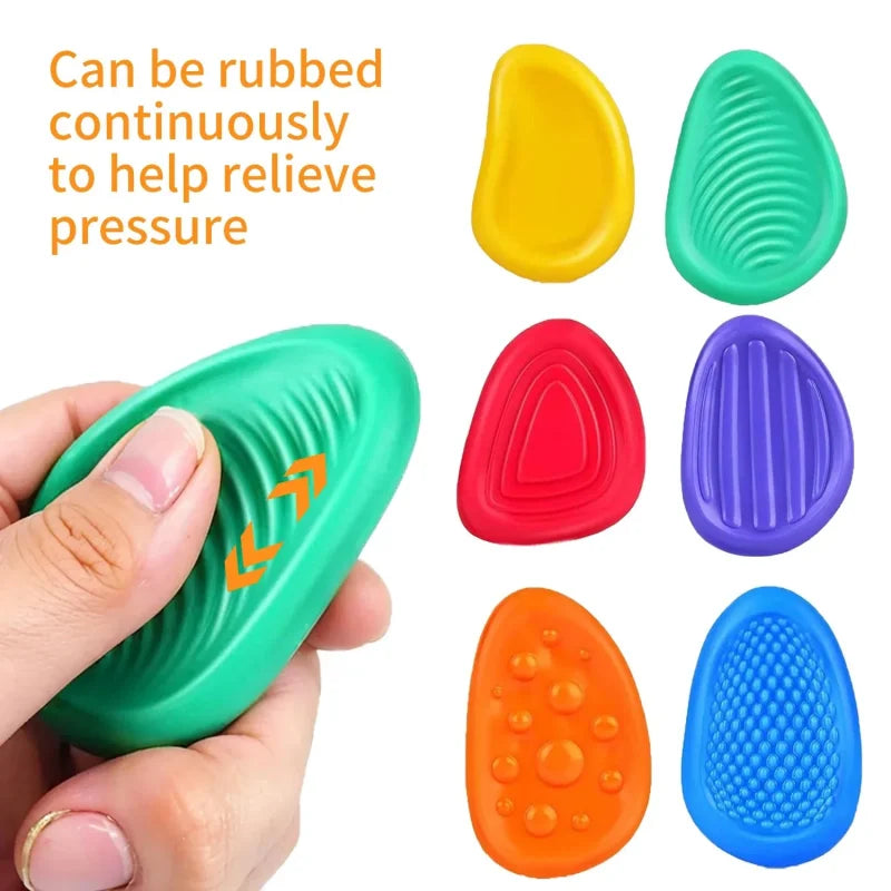 6PCS Fidget Toys Sensory Stone Set Soft Textured Worry Stones for Autism Calming Silicone Sensory Autism Toys for Anxiety Relief