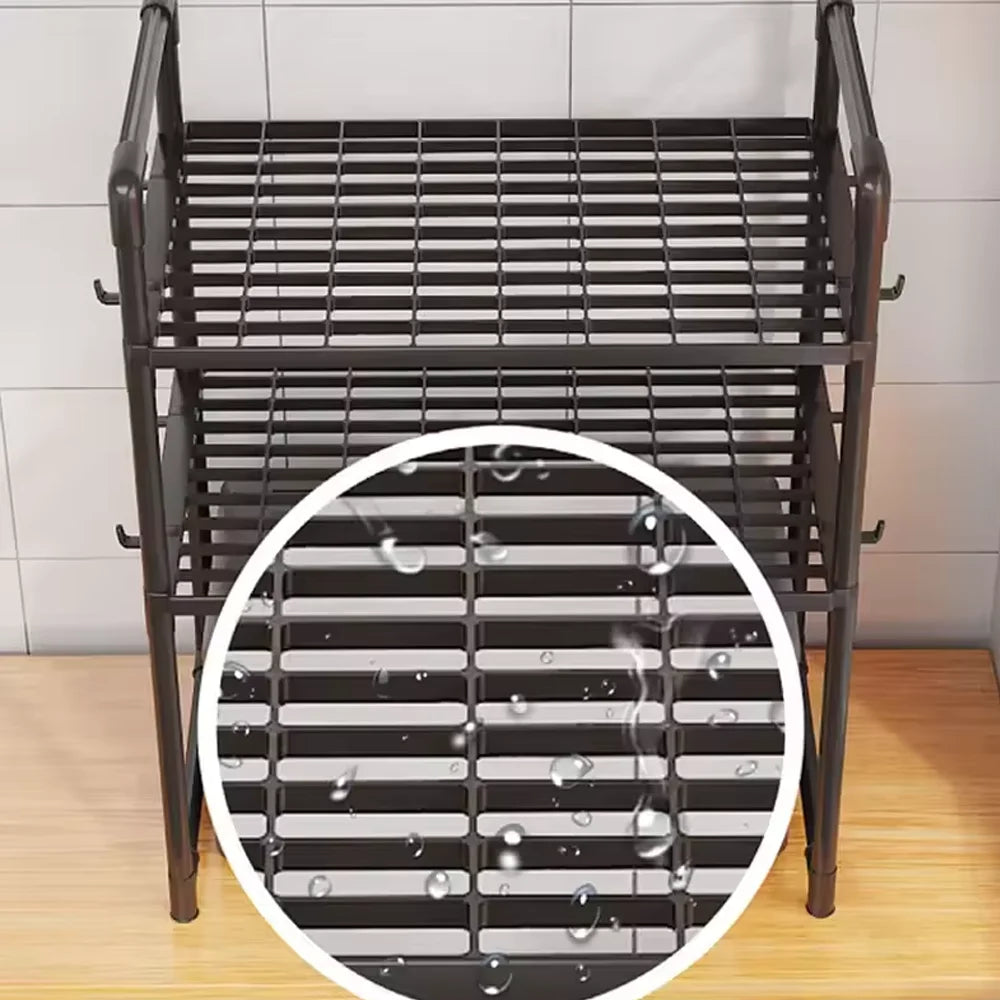 Extra Wide Microwave Stand - 2-Tier Heavy-Duty Kitchen Shelf for Oven Toaster & Spice Racks with Handrail Hooks Non-Slip