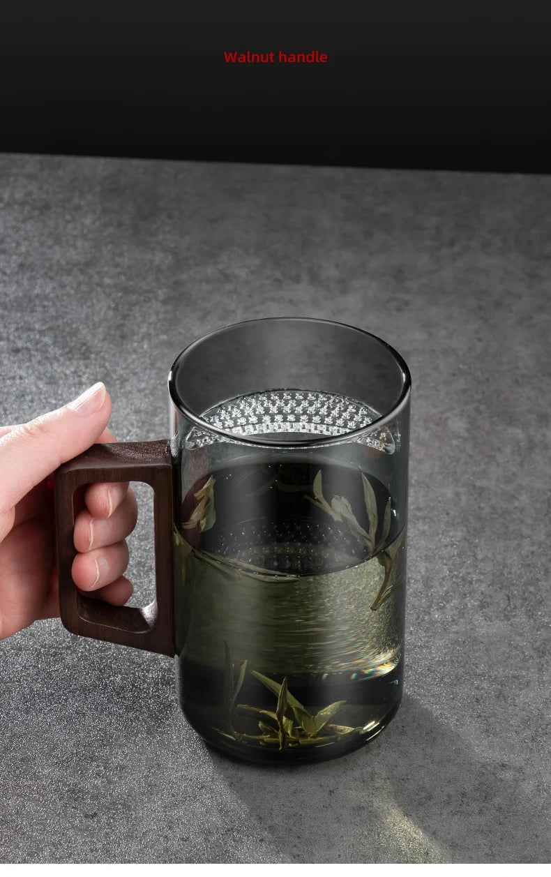 Household Portable Drinkware Transparent Glass Cup Wooden Handle Coffee Mug Kitchen Tea Making Cup Coffeeware Teaware