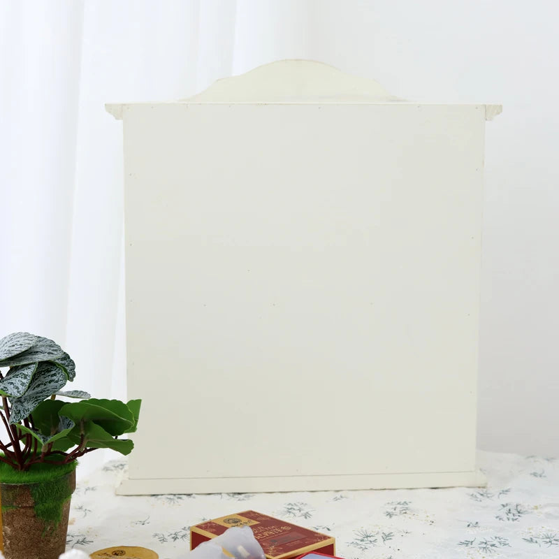 ‌Rustic Farmhouse Display Cabinet with Glass Doors Distressed White Solid Wood Storage Organizer for Kitchen/Office Vintage