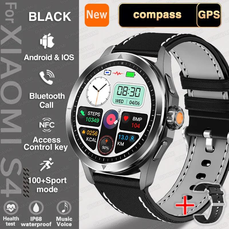 2025 New S4 Ultra Outdoor Sport Smart Watch Men AMOLED HD Screen NFC GPS Compass Heart rate Waterproof Bluetooth Call SmartWatch