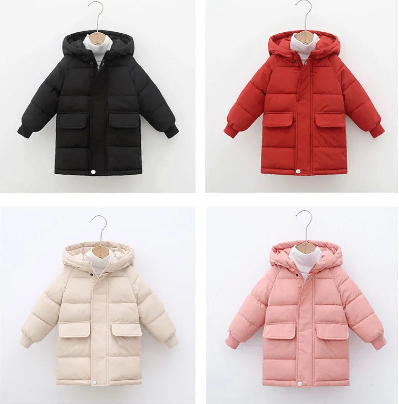 Kids Down Long Outerwear Winter Autumn Big Children Thicken Warm Cotton Clothes Boys Girls Padded Parka Coats Teen Jacket 3-10Y