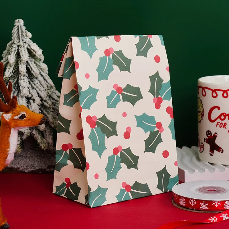 5/10pcs Kraft Paper Christmas Cookie Candy Bag Biscuit Snack Packaging Bag Christmas Party Decorations Navidad New Year 2025