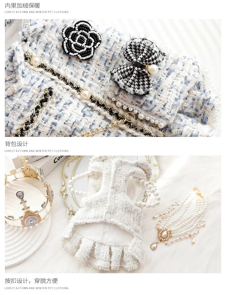 NEW Winter Cat Dog Dress Luxury Princess Wedding Puppy Costume Pomeranian Poodle Schnauzer Doggie Apparel Dresses with Dog Bag