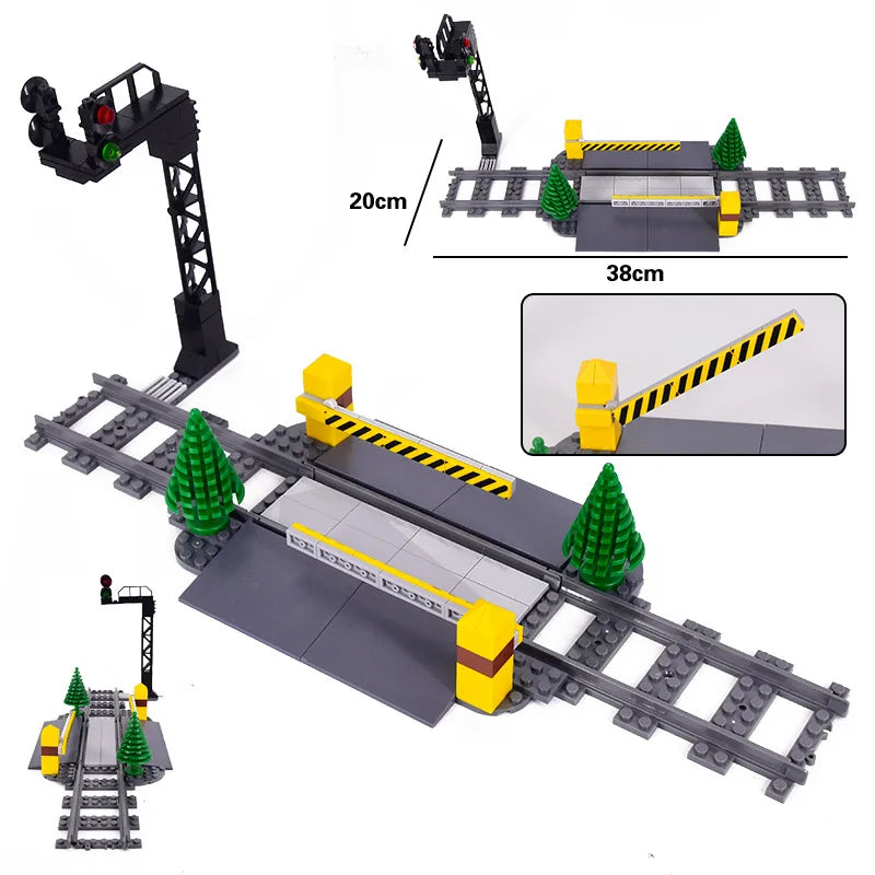 City Train Station Platform Traffic Light Cave Flyover Tracks Straight Curved Rails Building Block Bricks Technican Creative Toy