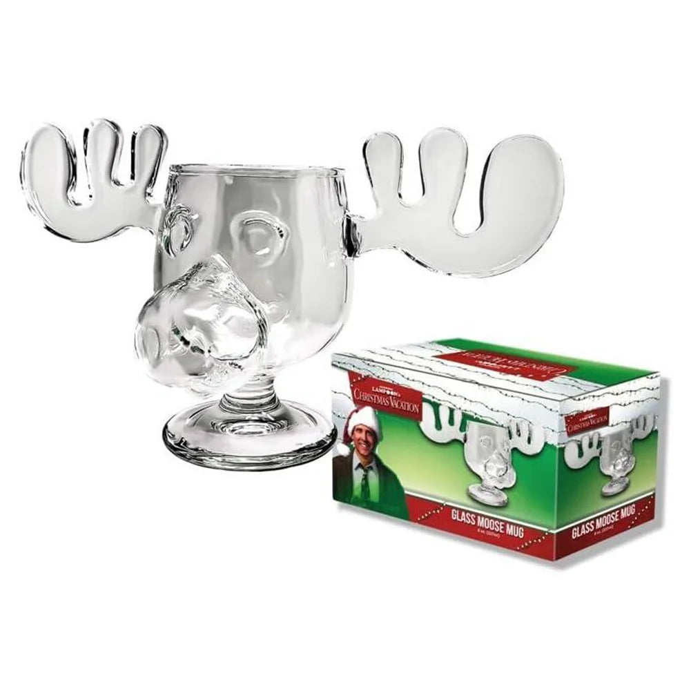 3-1PCS 240ml Christmas Vacation Eggnog Moose Mug Xmas Reindeer Head Creative Elk Glass Clear Wine Water Juice Milk Cup Drinkware