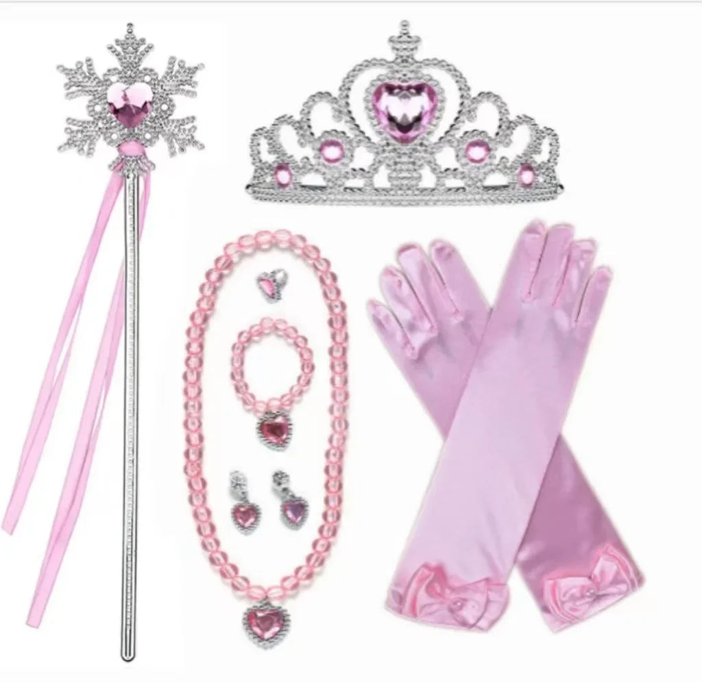Princess Girls Anna Elsa Accessory Costume Photography Props Gloves Tiara Angle Fairy Wand Jewelry Set Fancy Dress Role Play