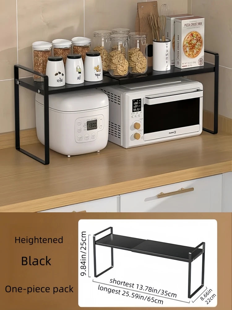 Kitchen cabinet multi-level shelf storage rack, seasoning storage rack, expandable home storage space, heavy-duty metal black
