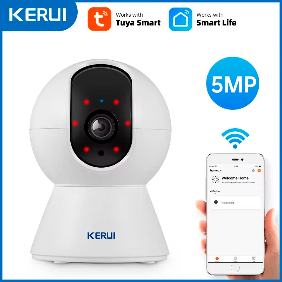 KERUI Mini Indoor Wireless 5MP Tuya Smart WiFi IP Camera Home Security CCTV Surveillance Camera With Auto Tracking Onvif