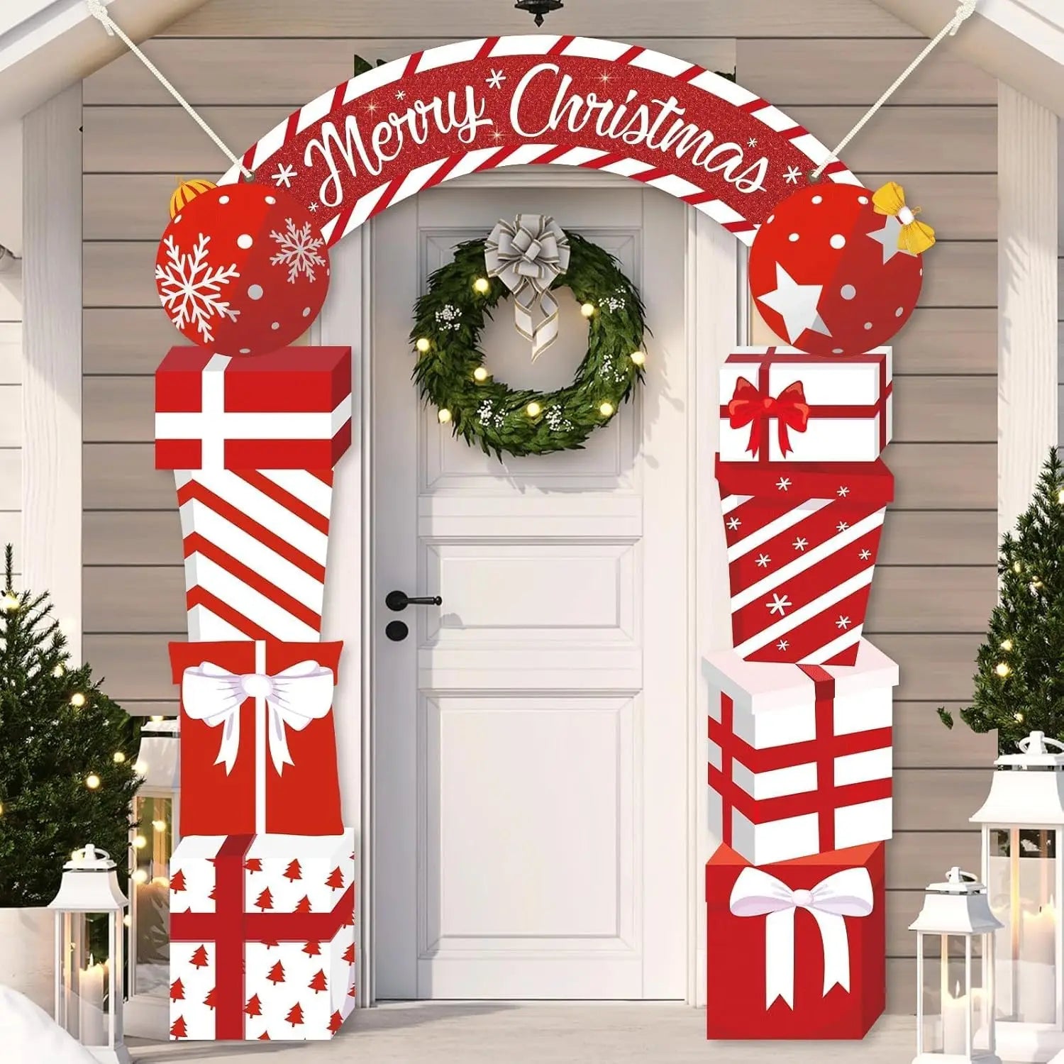 3Pcs Christmas Door Decoration Merry Christmas Porch Sign Front Door Banner Xmas Hanging Decoration Holiday Gift Backdrop