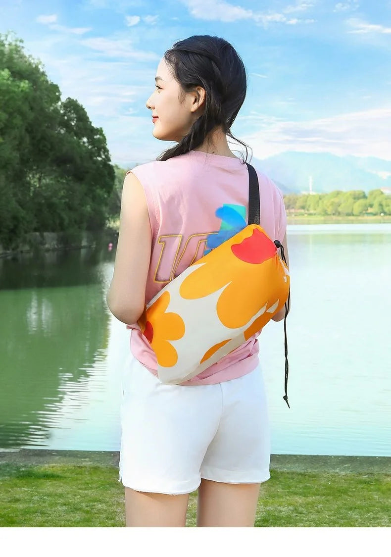 Outdoor Lazy Non Inflatable Sofa Folding Portable Air Cushion Bed Picnic Camping Yellow White Air Bed