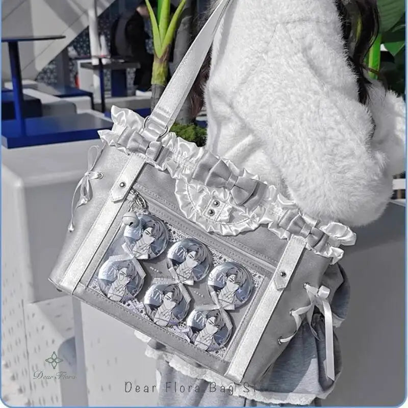 New Y2K Cute Japanese Ita Bag Lolita Girl Transparent Shoulder Tote Bag Large Capacity Crossbody Casual Bag DIY Display Handbags