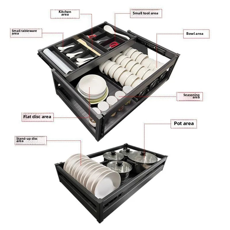 Kitchen Cupboard Basket Three-layer Drawer Bowl Rack, Cupboard With Dish Basket In Cupboard, Kitchen Cabinet, Cupboard Rack