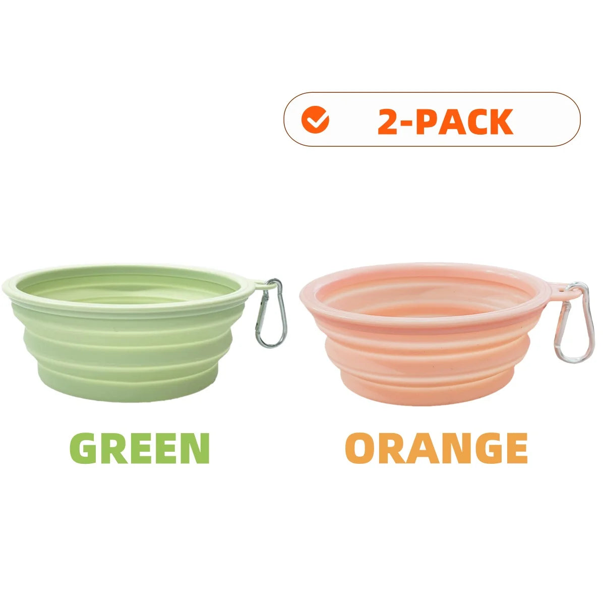 2pcs Collapsible Pet Silicone Dog Food Water Bowl Outdoor Camping Travel Portable Folding Supplies Dishes with Carabiner