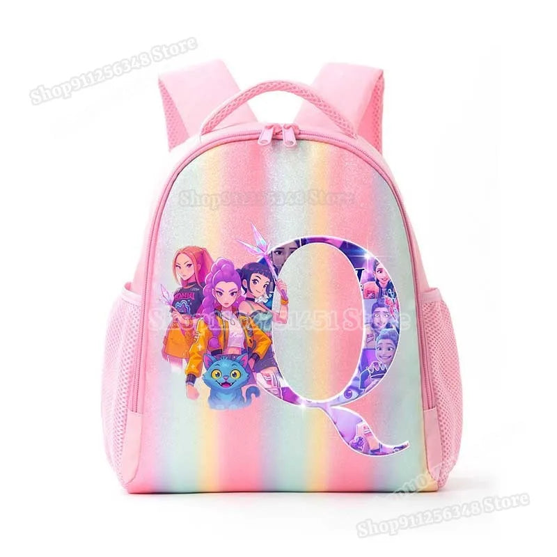 Anime K-pop Demon Hunters Letter A-Z Print Kids Backpack Girls Lightweight Casual School Back Pack Rainbow Color Mochilas Gifts