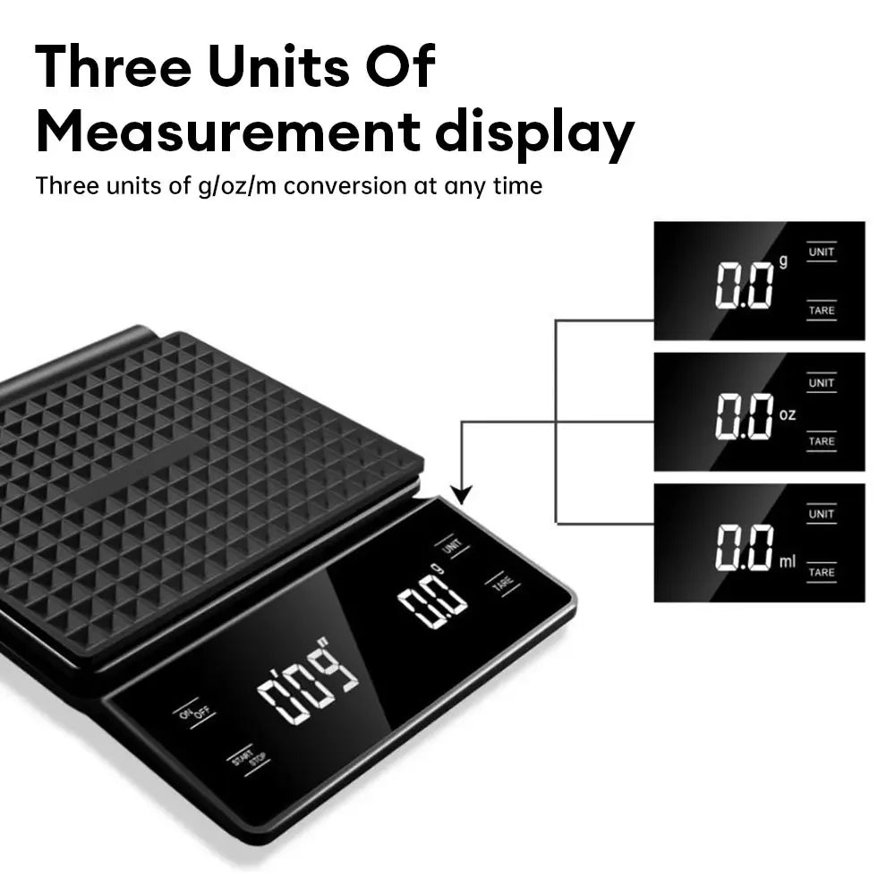 3kg/0.1g Precision Coffee Scale with Timer LCD Digital Kitchen Scale Multifunction Weighing Scale Pour Over Drip Coffee Scale