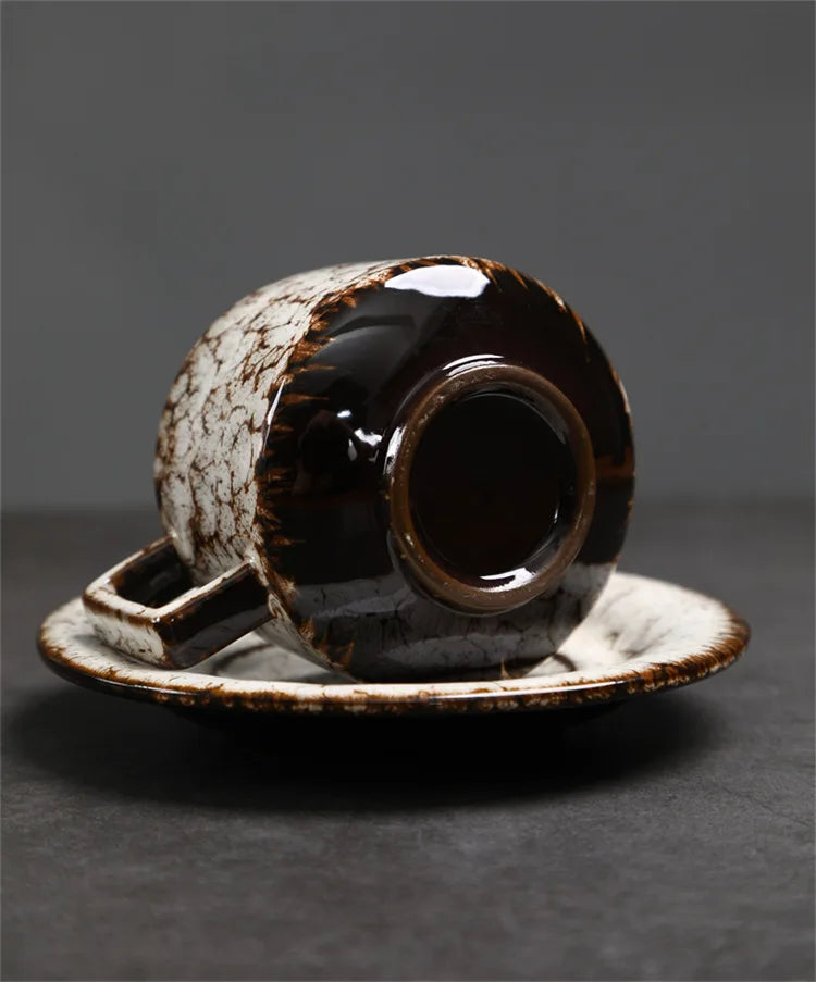 180ML Japanese Espresso Cup and Dish Kiln Transformed Ceramic Cup Retro Coarse Ceramic Mug Living Room Decoration