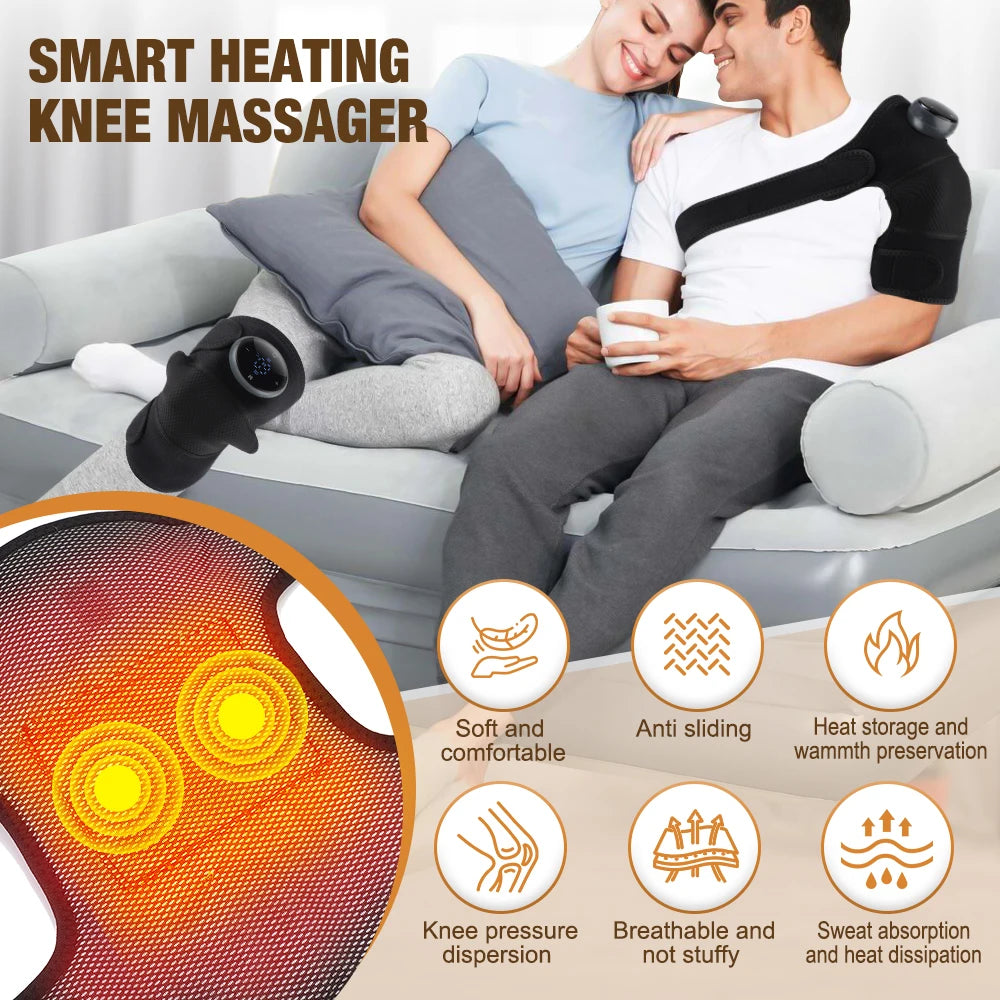 Wireless Heated Knee Massager Pads Brace Shoulder Elbow Support Muscle Wrap 6 Levels Hot Compress Reduce Stress Joint Health