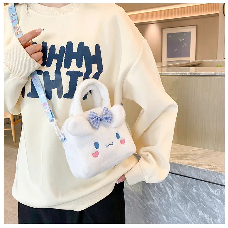 Sanrio Plush Bag Kawaii Kuromi Cinnamoroll Melody Cartoon Anime Handbag Crossbody Cosmetic Travel Storage Bags Women Girls Gifts