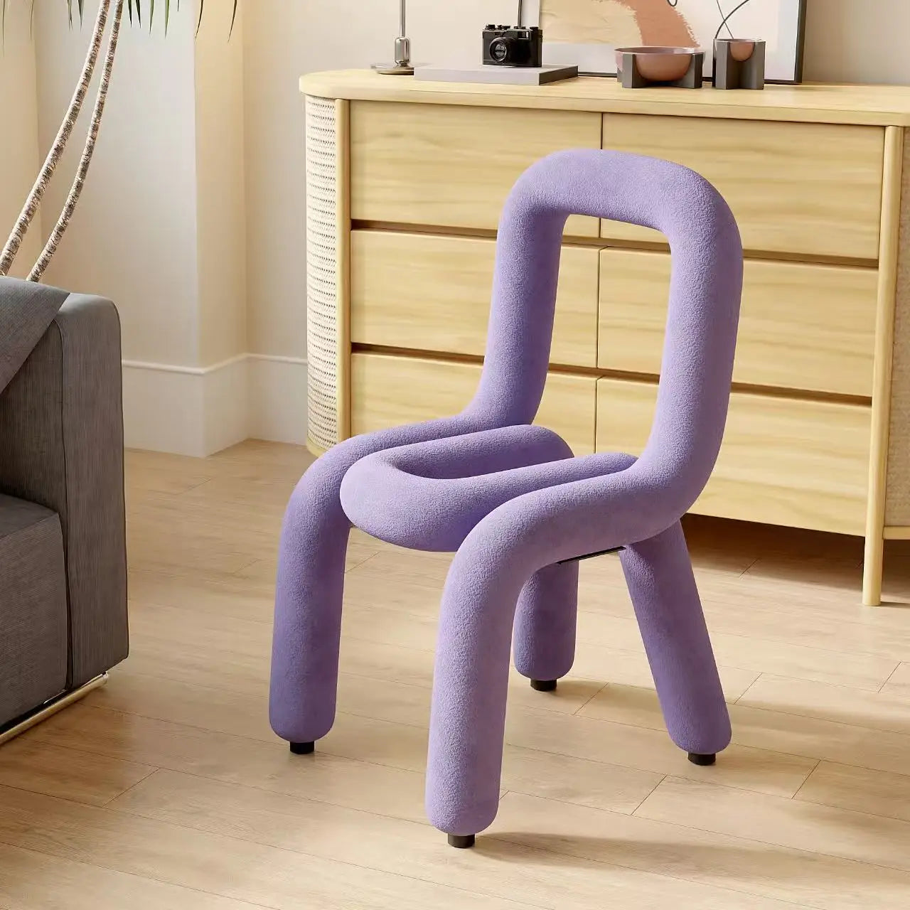 Nordic Style Creative Curved Chair, Plush Upholstered Kids/Accent Living Room Furniture