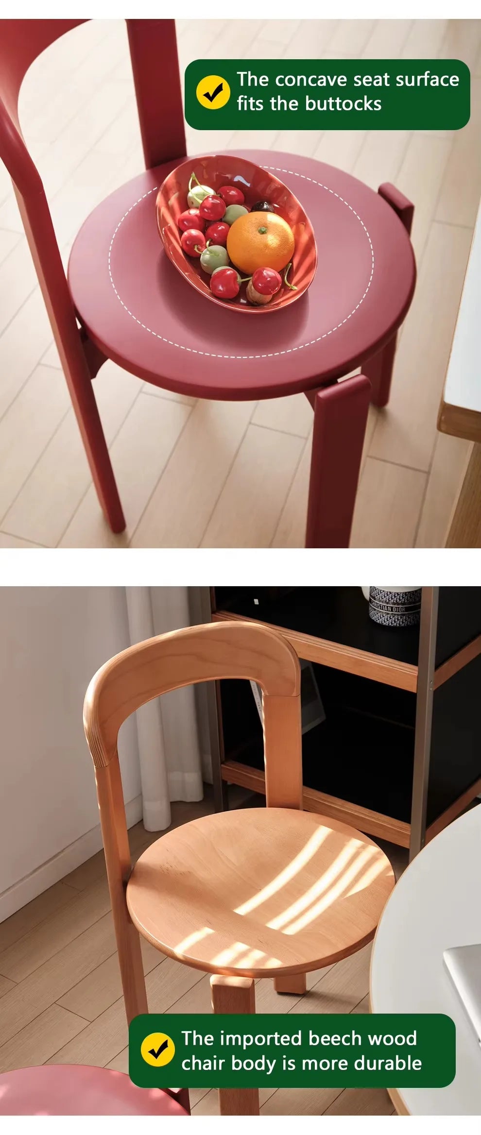 Rey Chair Nordic Beech Solid Wood Plywood Dining Stackable Vintage Curved Backrest Swiss Chair