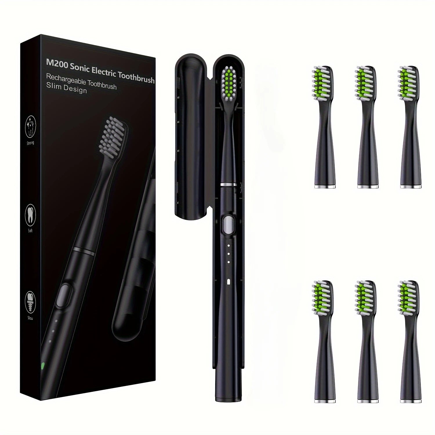 Electric Toothbrush Portable USB Rechargeable Automatic Electric Toothbrush with 6 Replaceable Brush Heads Suitable for Travel