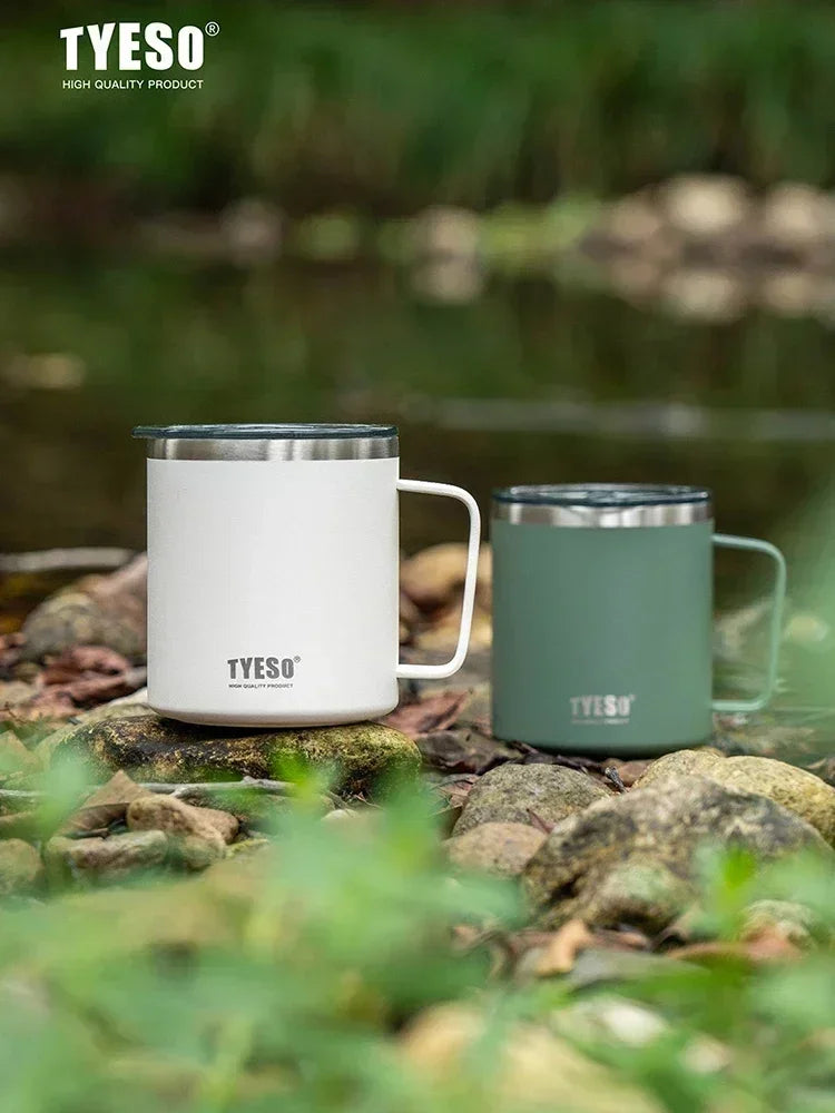 Tyeso 400ML Coffee Cups 304 Stainless Steel Mug with Visual Lid Portable Traveling Home Office Outdoor Water Cup Drinkware Gifts