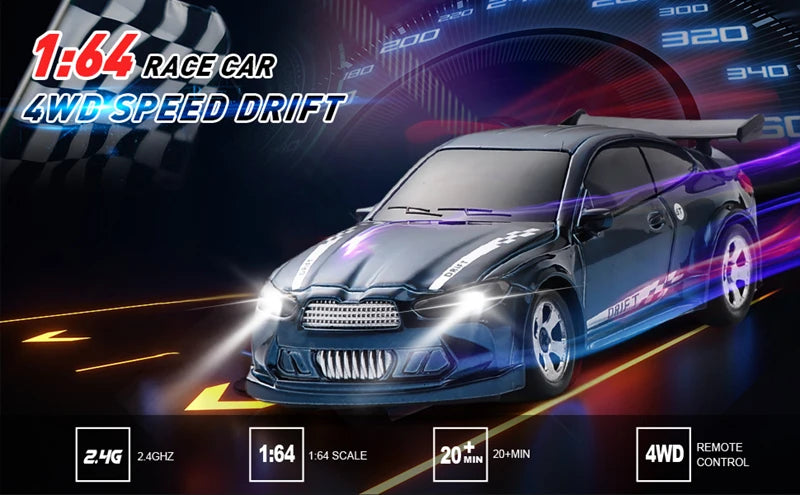 1/64 2.4G High speed Drift Rc Car 4WD Remote Control Car Four Wheel Drive Radio Controlled Mini RTR Racing Model Boy Toy Gift
