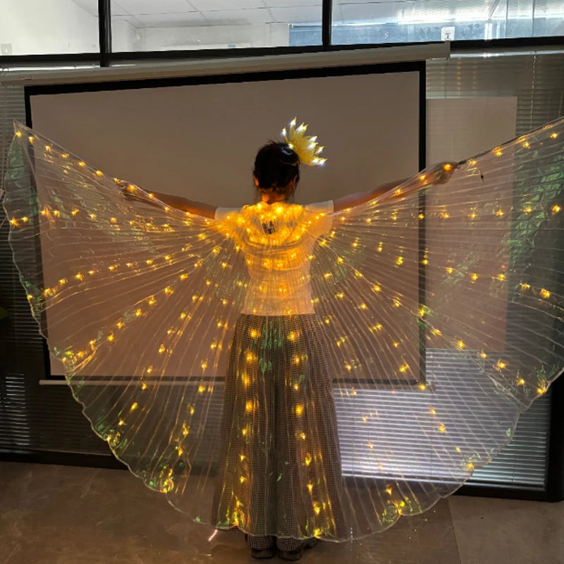LED Luminous Butterfly Wing Belly Dancing Performance Costumes Stage Show Christmas Party Lighting Cloak Luminous Butterfly Wing