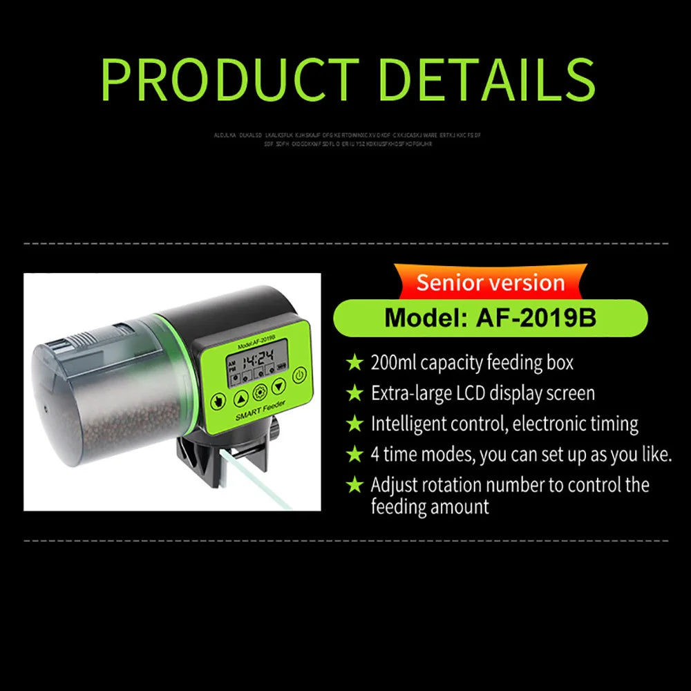 Smart Automatic Fish Feeder with Digital Timer, Electric Food Dispenser for Aquarium Tank, Easy Fill for Vacation & Holiday Feed