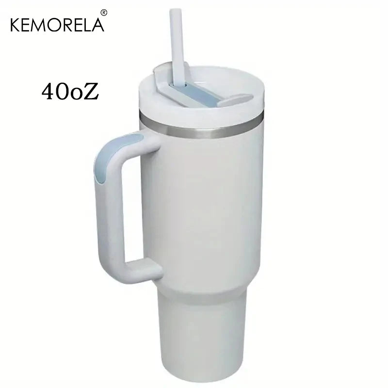 KEMORELA 1PC 900/1200ML Large Capacity Cold Cup Tumbler Stainless Steel Cup Straw Ice Cup Car Cup Handle Thermos Cup Drinkware