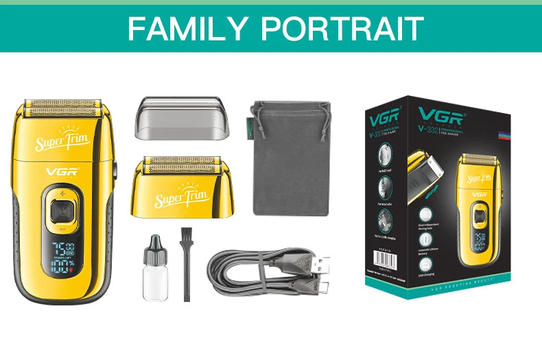 VGR Shaver Professional Beard Trimmer Electric Razor Portable Shaving Machine Reciprocating Hair Trimmer Shaver for Men V-332