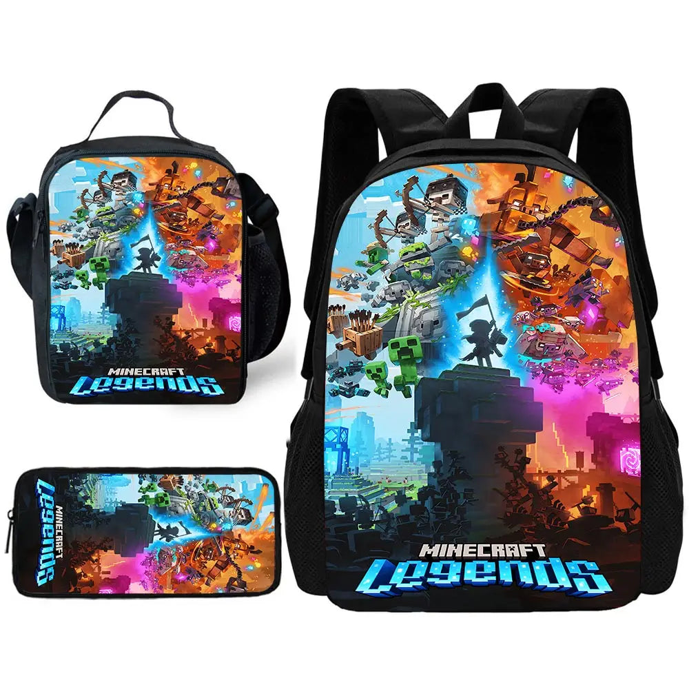 Child School Backpack Game Mine World M-MINE-CRAFTES with Lunch Bags ,Pencil Bags ,School Bags for Boys Girls Best Gift