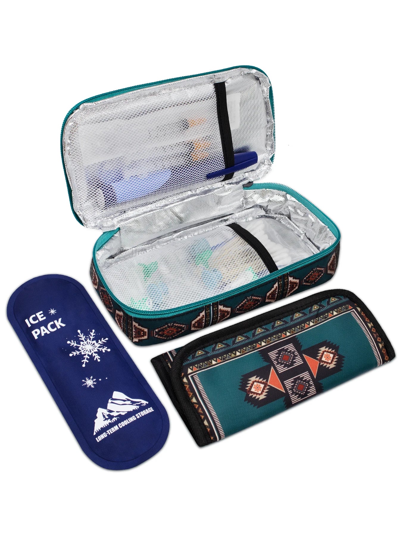 Large Portable Insulin Cooler Travel Bag - Lightweight, Boho Flower Print Durable Design for Outdoor Camping and Travel