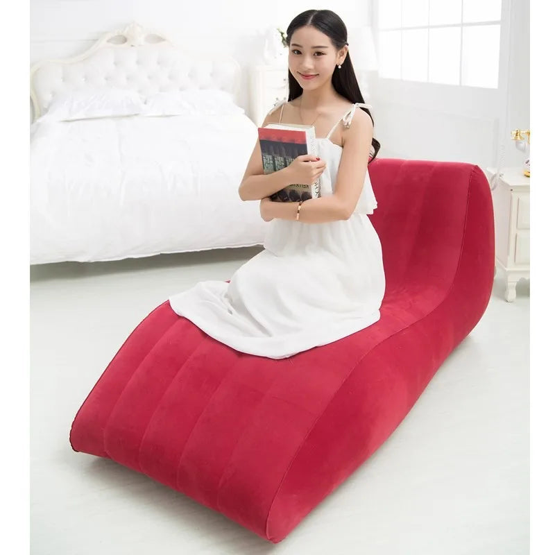 Leisure Inflatable Sofa Thickened Plush Lazy Sofa, S-Shaped Portable Inflatable Sofa Lounge Chair, Leisure and Comfortable Type