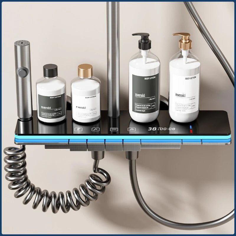 Grey Four Mode Shower System Intelligent Digital Bathroom Shower Faucet Set Temperature Display Rainlfall Bathroom Shower Set