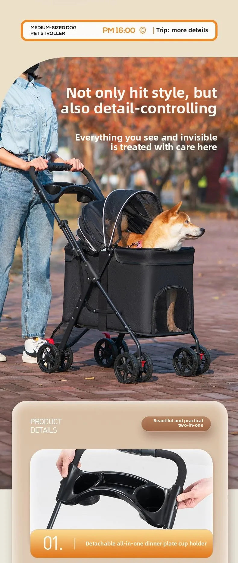 Foldable Pet Stroller Cats/Dog Carriers Comfortable Breathable Puppy Teddy Transport Trolley Outdoor Lightweight Dogs Basket