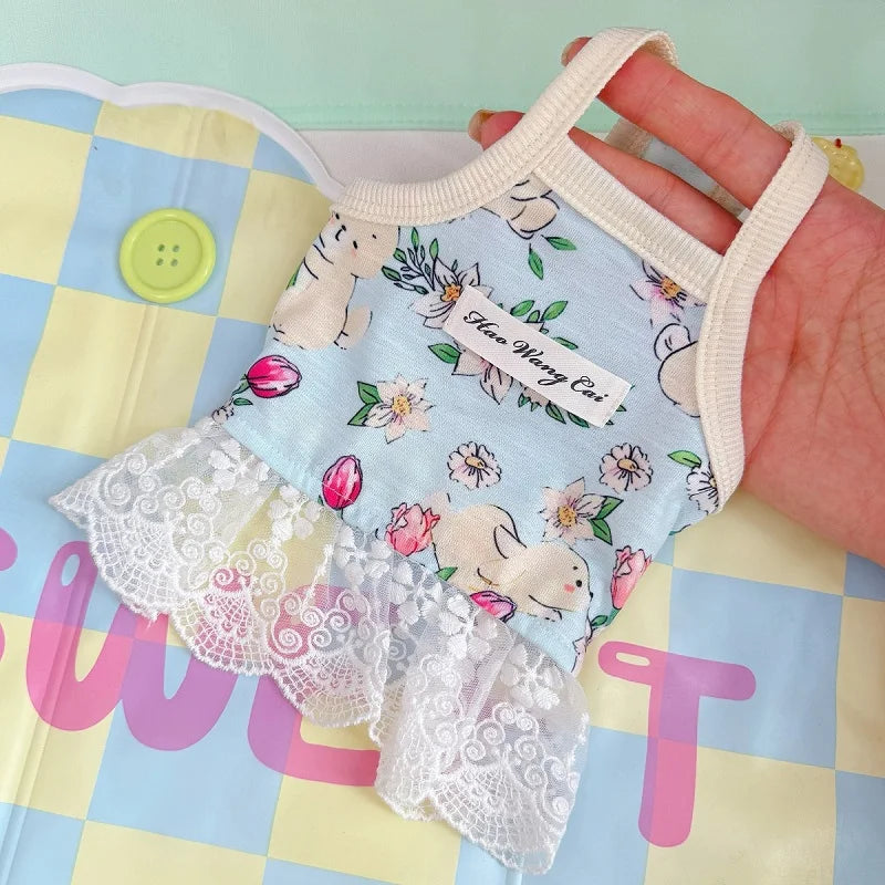 Floral Print Dog Dress Summer Thin Dog Clothes Fashion Puppy Princess Skirt Cute Lace Cat Dress Pet Suspender Vest Dog Apparel