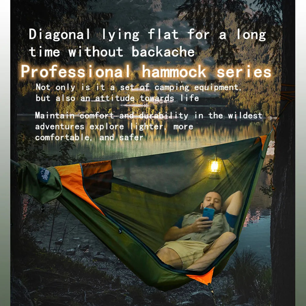 Portable Outdoor Garden Quick Open Anti-Rollover Mosquito Net Hammock Travel Camping Sleeping Hanging Hammock Swing Nature Hike