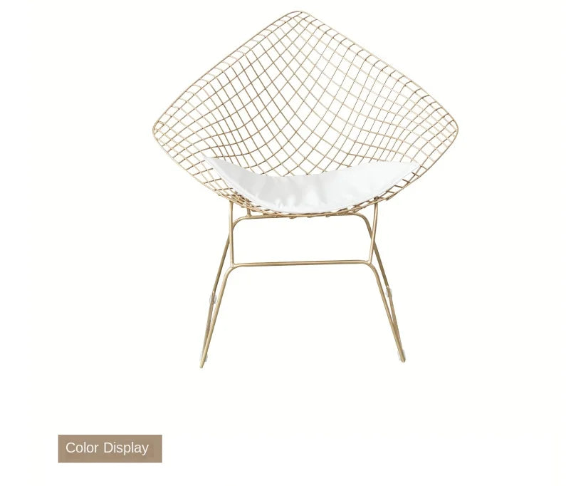 Wrought Iron Nordic Chair Net Red Backrest Dining Chair Simple Makeup Chair Golden Metal Hollow Wire Chair Living Room Furniture