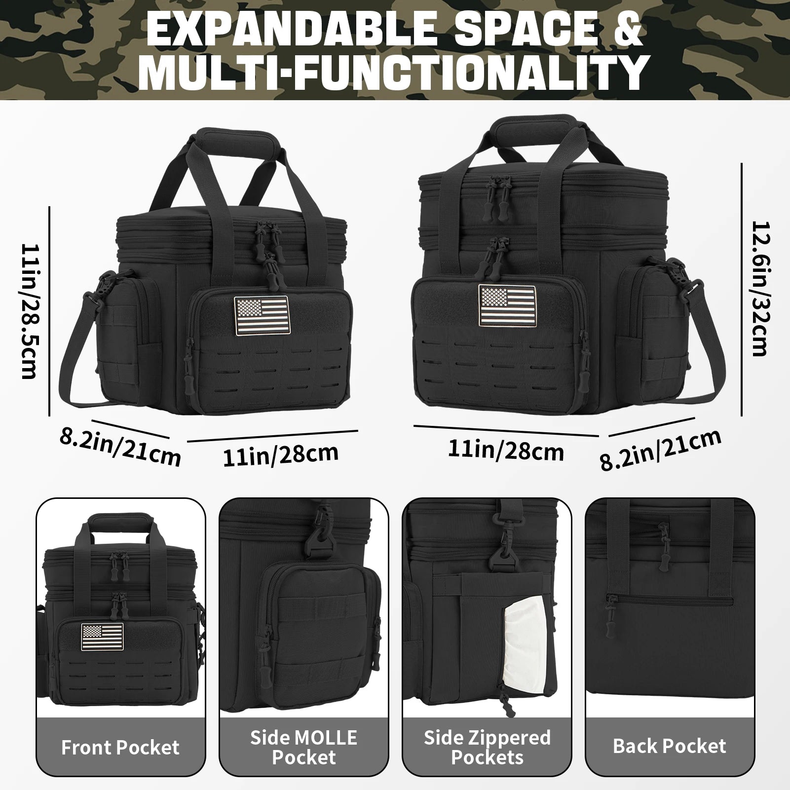 18L Tactical Lunch Box for Men Expandable Heavy Duty Insulated Cooler Bag Leakproof Thermal Bag Work Camping Outdoor Picnic