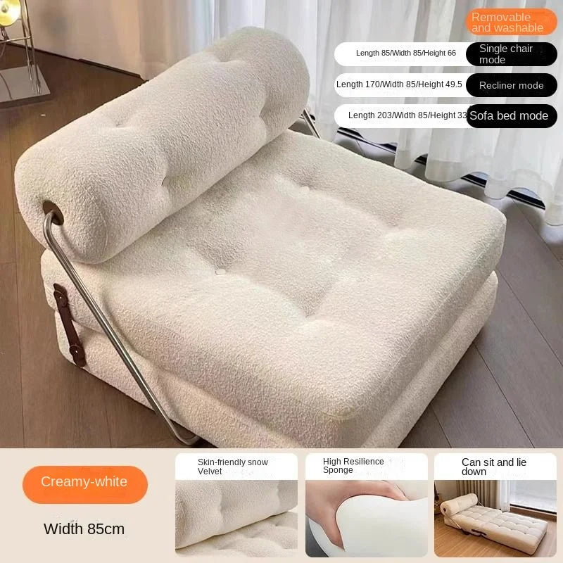 X&D Cream Style Lamb Fleece Leisure Folding Sofa Bed Fold Dual Use Single Small Unit Living Room Balcony Leisure Sofa Lazy Sofa