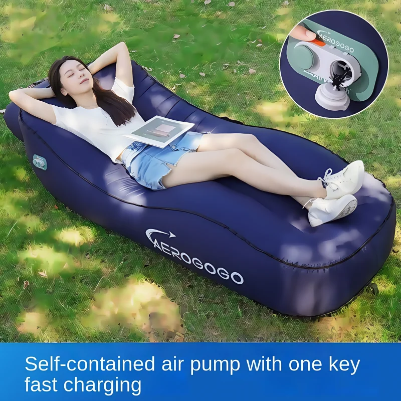 One Click Self Inflating Lazy Sofa Portable Inflatable Sofa Lounge Chair, Beach Camping Leisure Wave Sofa Chair, Rechargeable