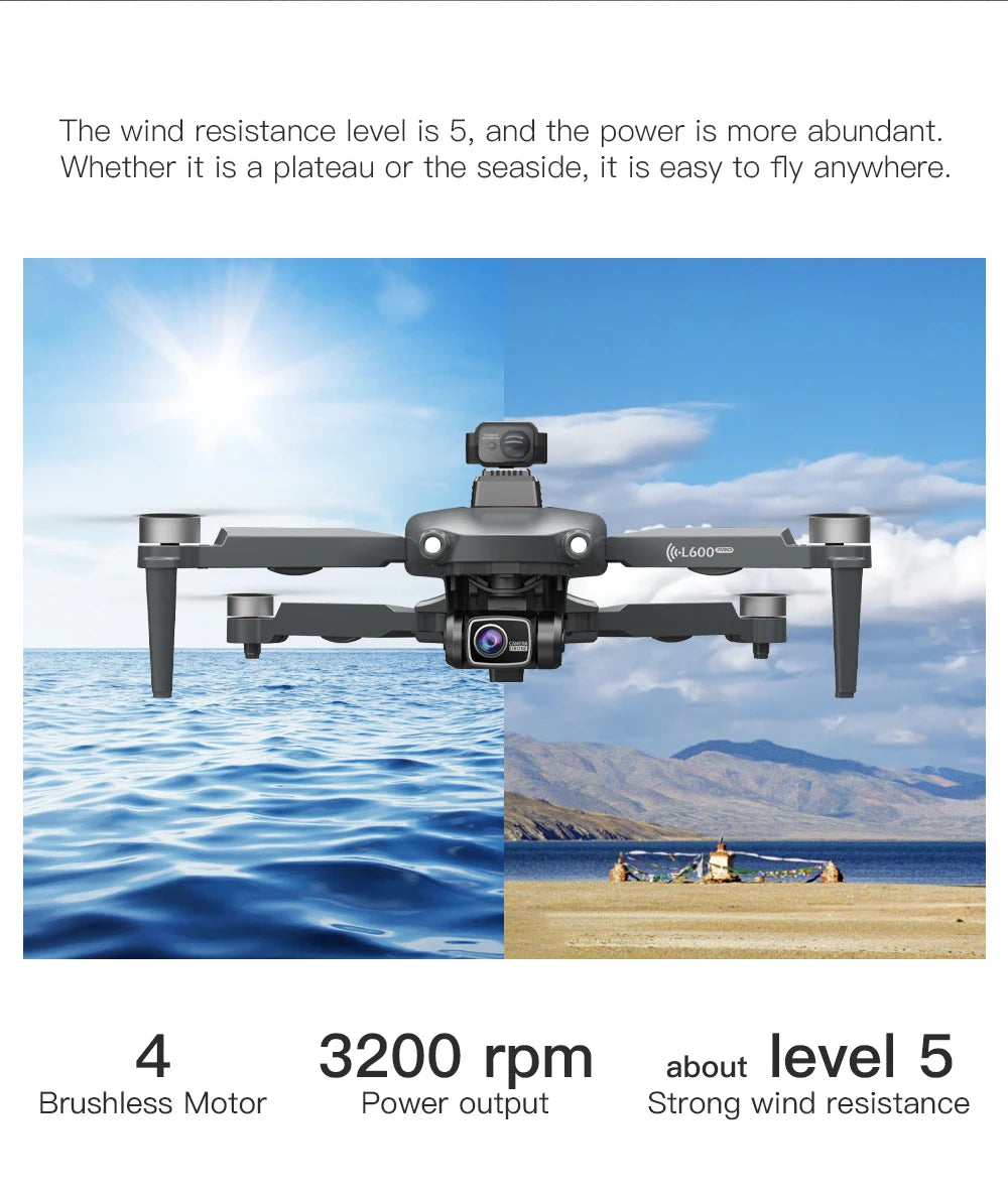 L600 PRO GPS Drone Professional 4K HD Dual Camera 360° Obstacle Avoidance Brushless Motor 5G WIFI FPV RC Quadcopter Toys Dron